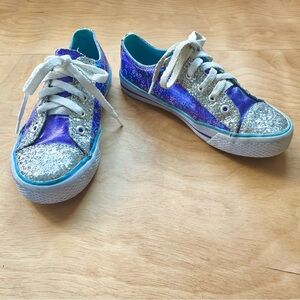 The Children’s Place Girls Glitter Sneakers Size 1 Purple Blue Silver Lace Up